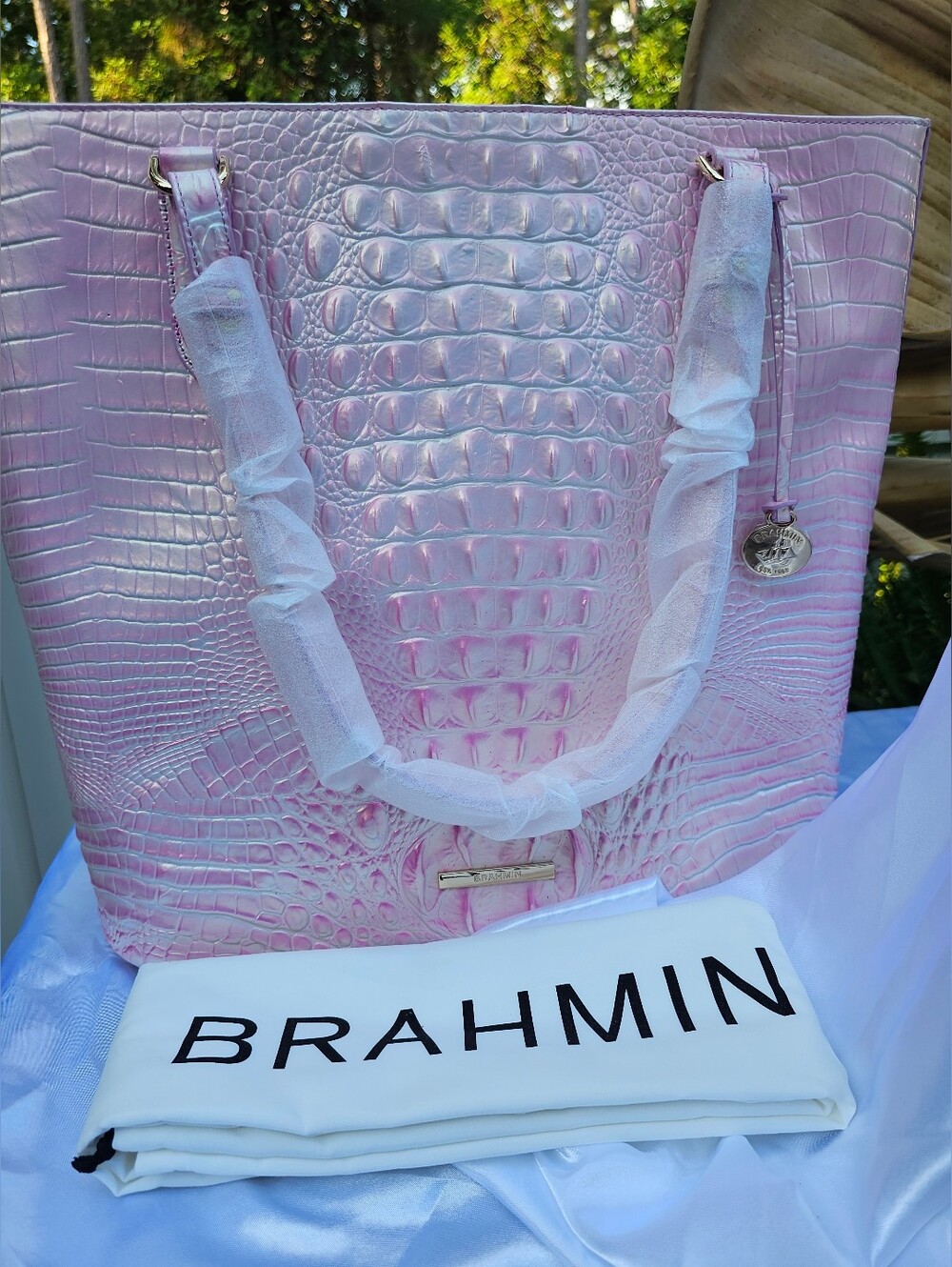 RARE NWT Brahmin Ezra Rose Water Melbourne 3 Eyes On Tote + Heart Pouch Set - Picture 7 of 16